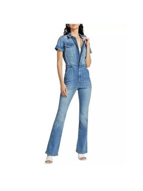 NWT Good American Light Blue Denim Jumpsuit with Flared Legs
